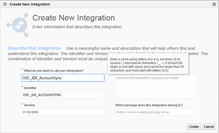 Create New
                                  Integration window