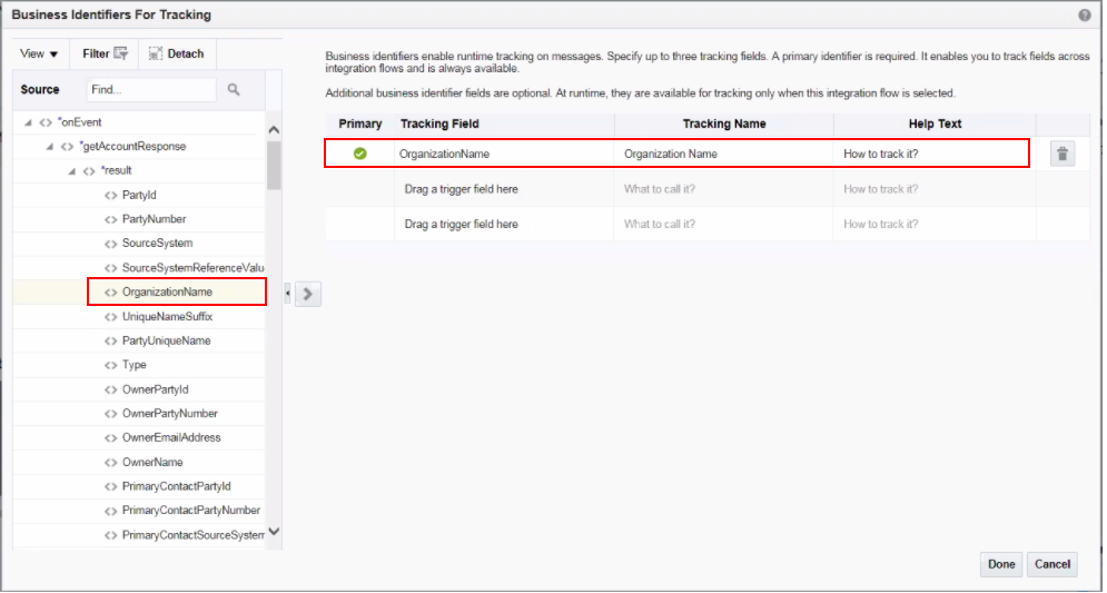 Business
                                  Identifiers for Tracking window