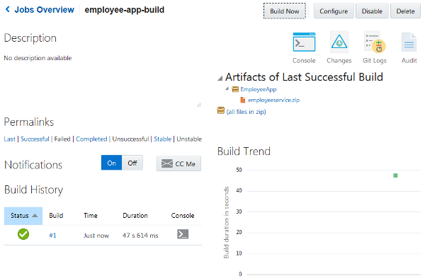 Build tab - Package build Job