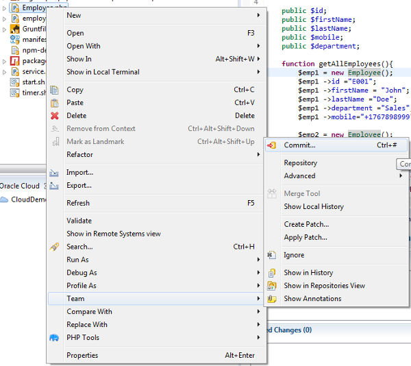 File menu of the Eclise project