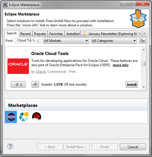 Search tab of the Eclipse Market window