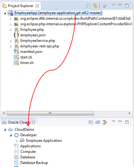 Project Explorer and Oracle Cloud windows