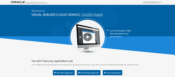 Oracle Visual Builder Cloud Service landing page