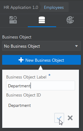 New Business Object pop-up box in the Data palette