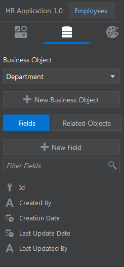 Department business object in Data palette