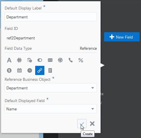 Reference field pop-up box