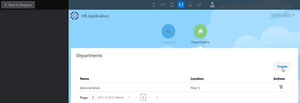 Departments page in Test environment