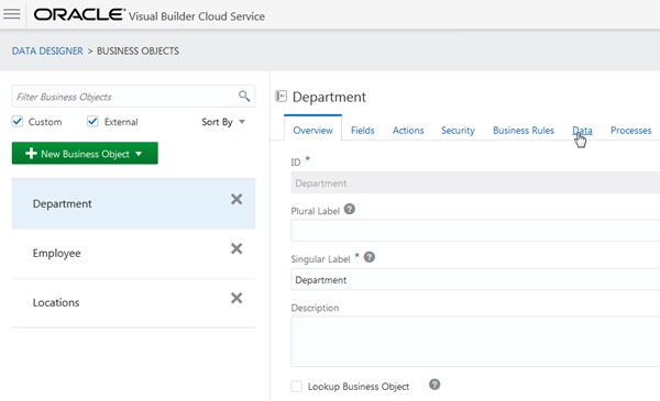 Department Business Object in Data Designer