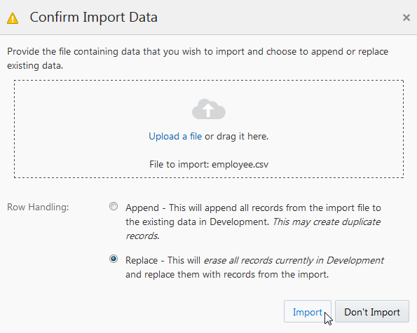 Confirm Import Data dialog