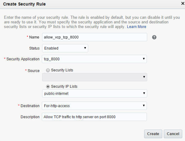 Create Security Rule dialog box