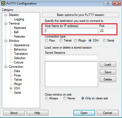 PuTTy Configuration dialog