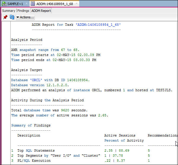ADDM Report in text format