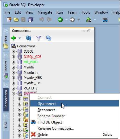 Disconnect SQL Developer connection