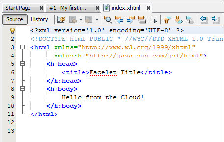 index.xhtml file in editor pane