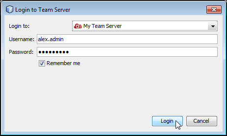 Login to Team Server dialog box