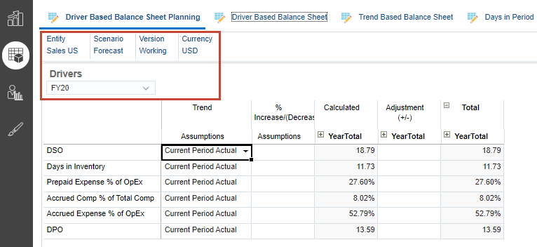 Driver-based balance sheet planning