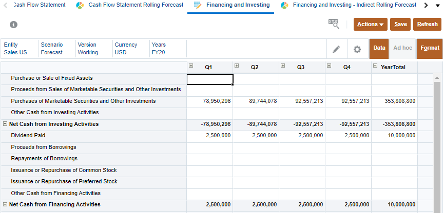 Financing and Investing after saving data for Dividend Paid