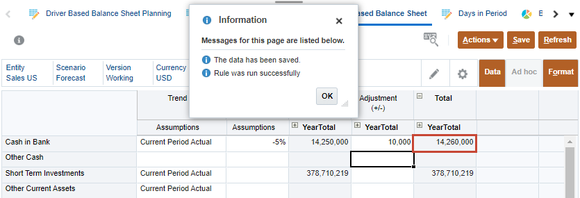 Trend Based Balance Sheet after adjusting cash