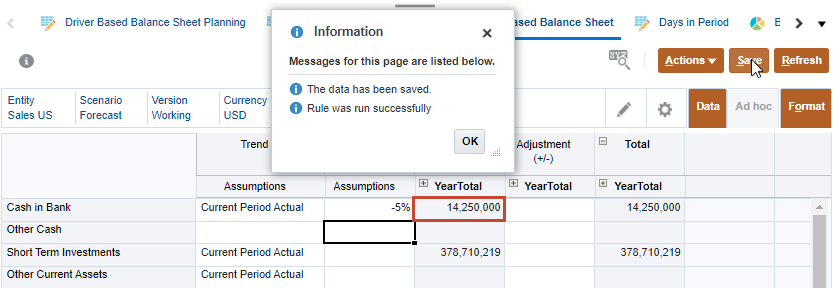 Trend Based Balance Sheet after decreasing cash