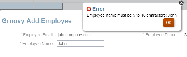 Invalid Employee Name Error Message