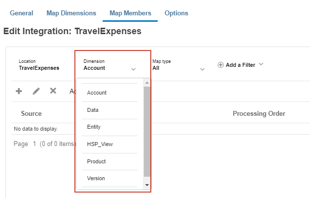 List of dimensions that need to be mapped