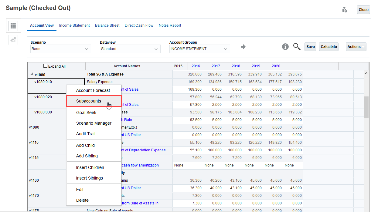 Managing subaccounts with Strategic Modeling