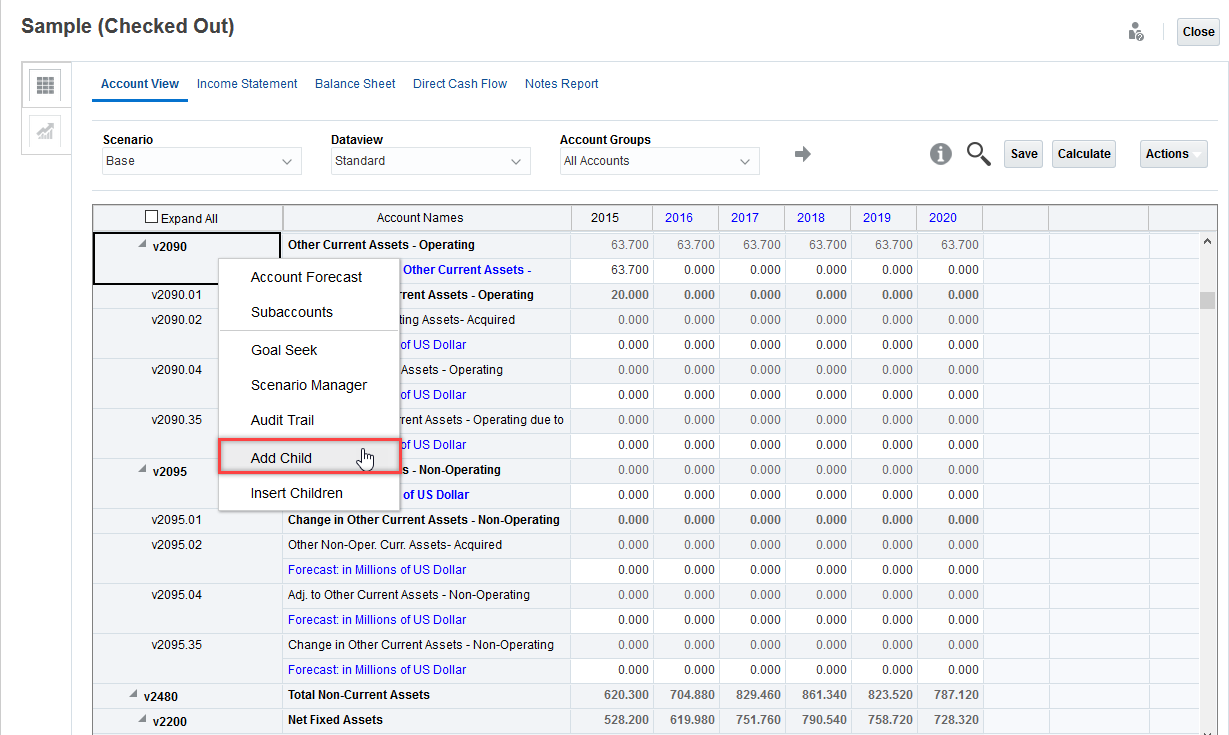 Managing subaccounts with Strategic Modeling