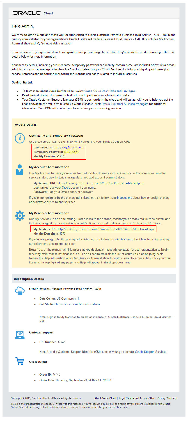 Signing Up for an Oracle Database Exadata Express Cloud Service