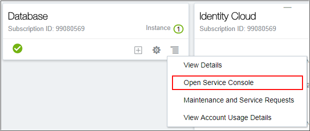 Oracle Cloud My Services console