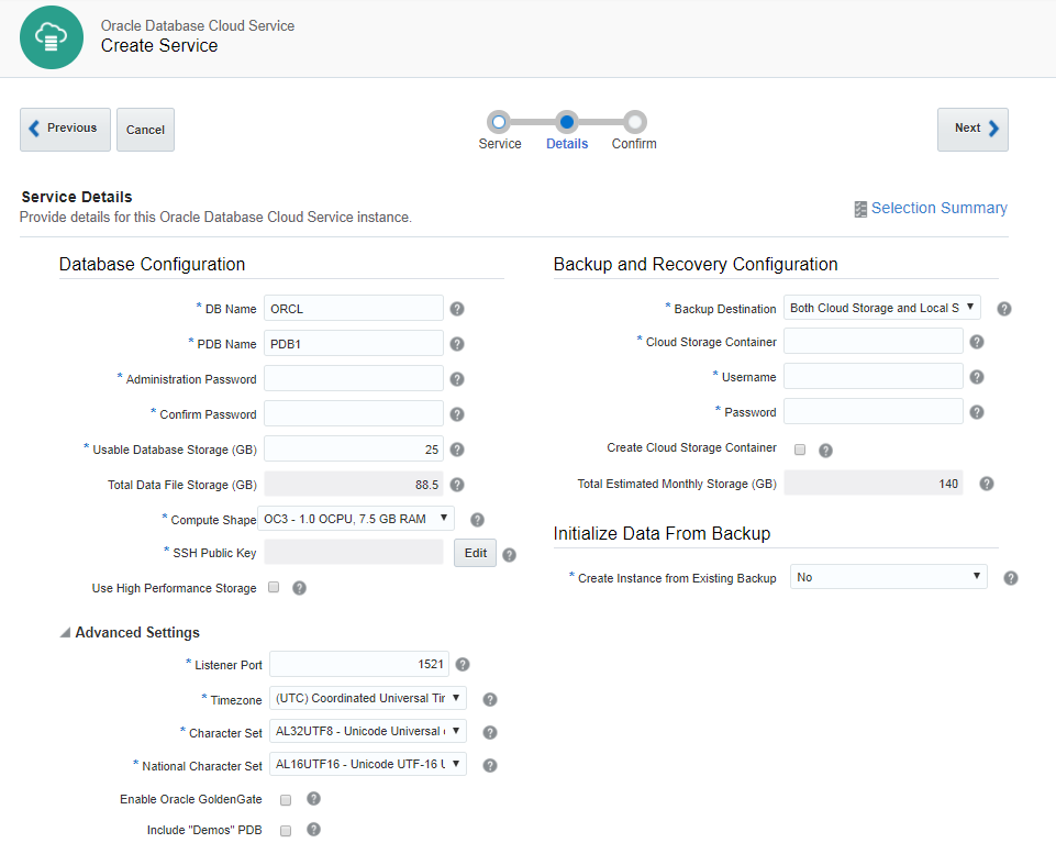 Service Details page