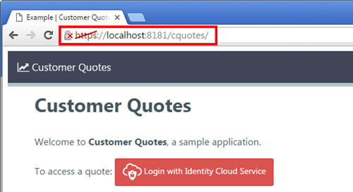 Customer quotes application index page with address bar highlighted. Address now is in HTTPS