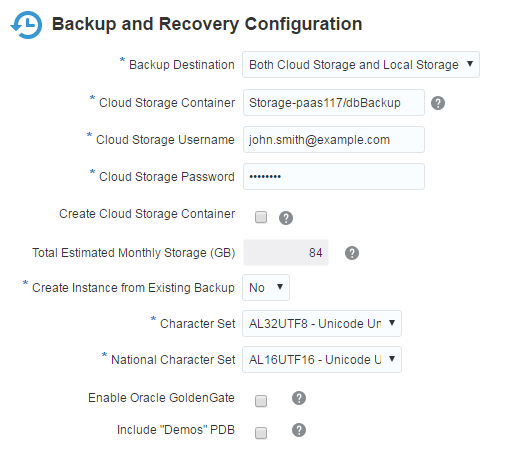 Backup and Recovery Configuration section