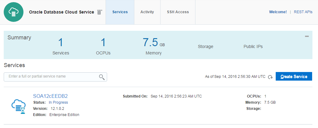 Database Cloud Service console