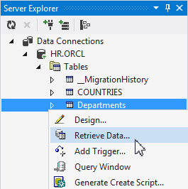 Code First: Right-click Departments and select Retrieve Data...