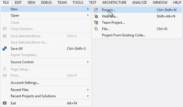 Creating a new Project in Visual Studio