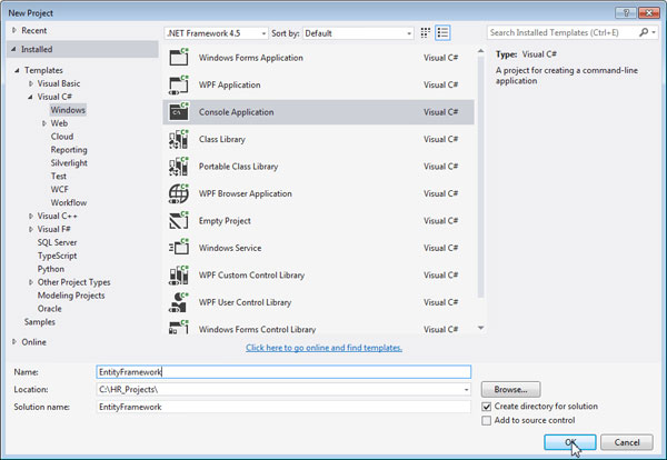 Creating a new Project in Visual Studio