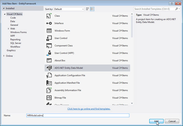 Creating an Entity Data Model using the Entity Data Model Wizard