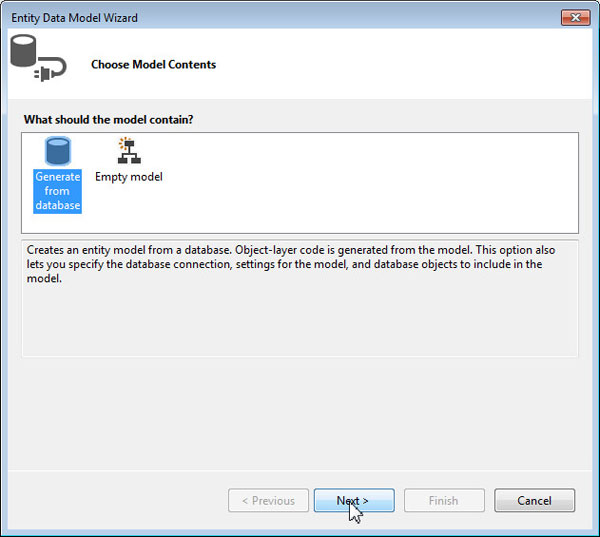 Creating an Entity Data Model using the Entity Data Model Wizard