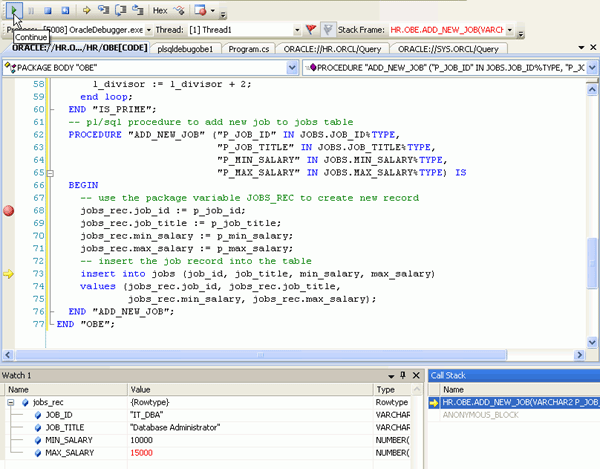 Debugging Oracle PL/SQL from Visual Studio