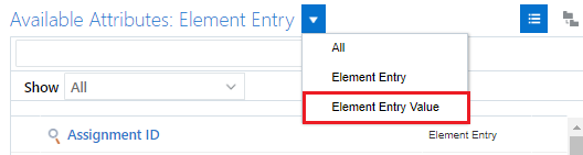 Select the Element Entry Value component in the Available Attributes header