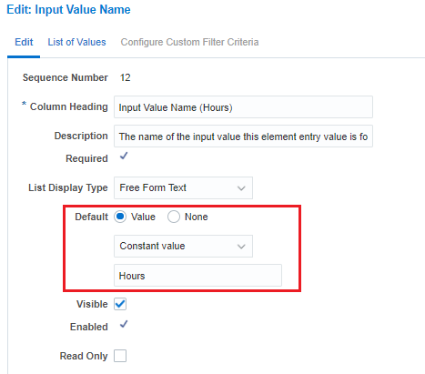 Define a default value of Hours