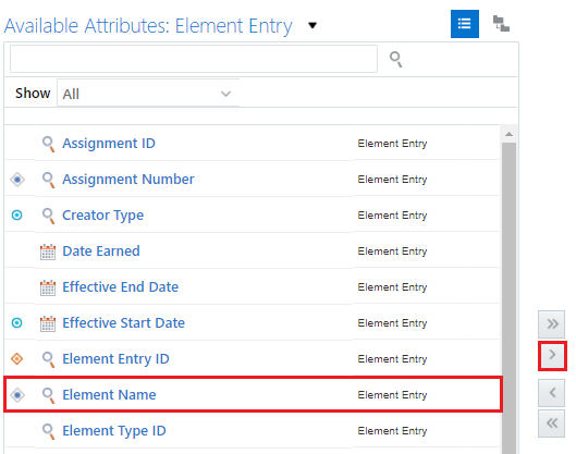 Select the Element Name attribute