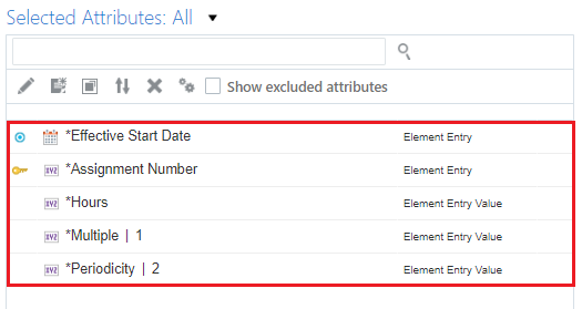 Attributes that will be seen in the generated spreadsheet