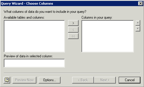 Microsoft Query selection