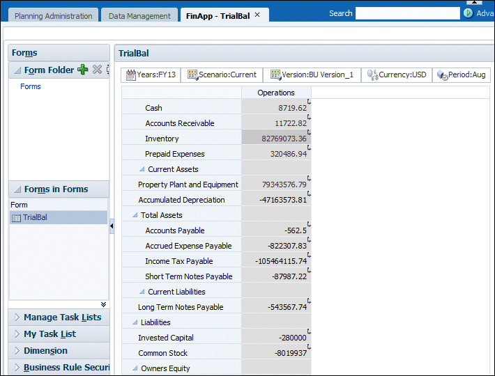 FinApp - TrialBal tab