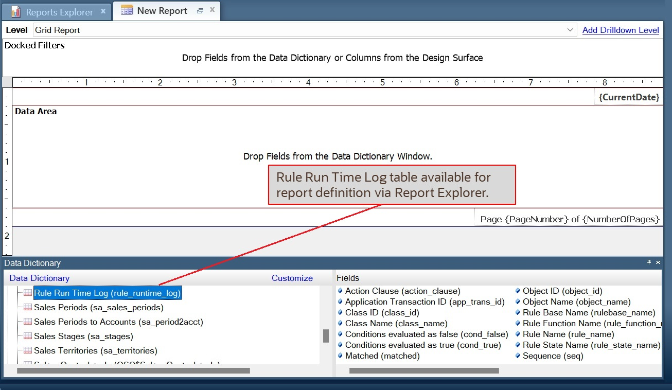 Report Definition on Rule Run Time Log