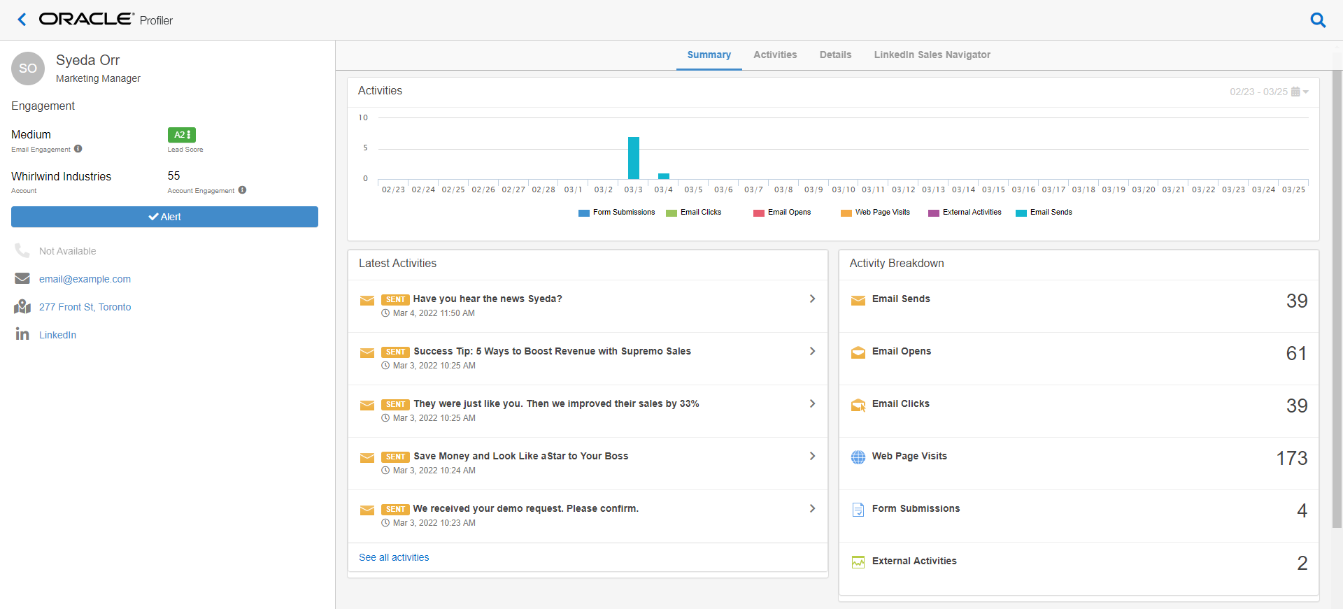 Screenshot showing the profiler page