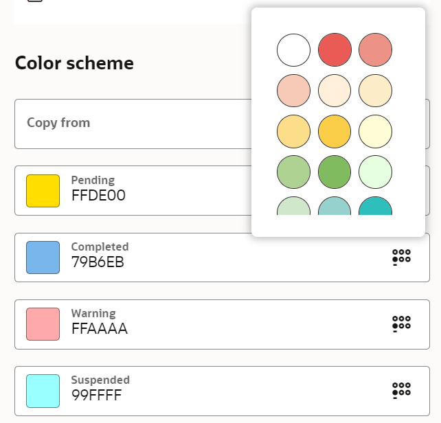 This screenshot shows the Add Activity Type page, Color Scheme section in Redwood style.