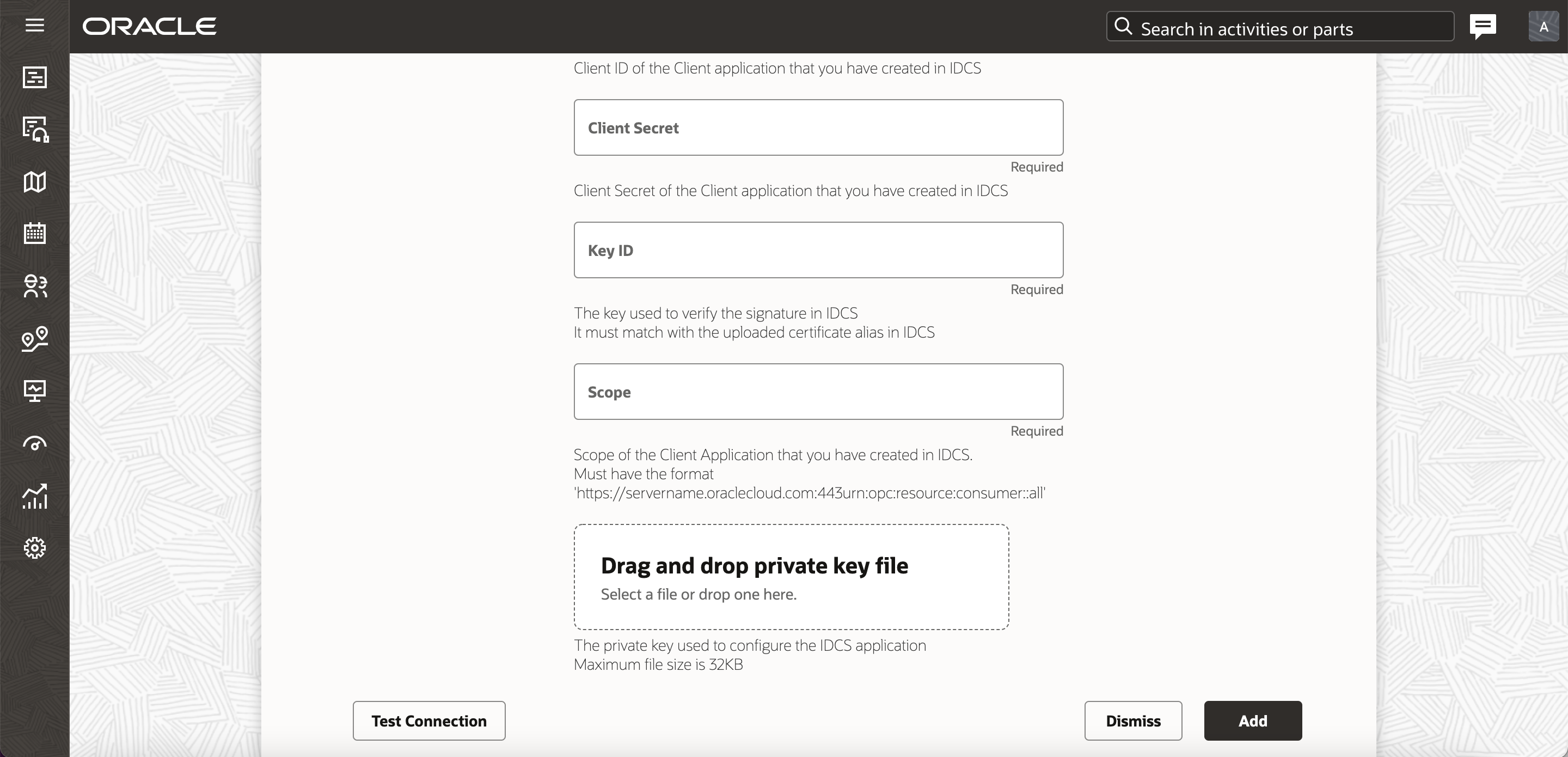 This screenshot shows the Add Application page with OAuth 2.0 authentication fields (continued).