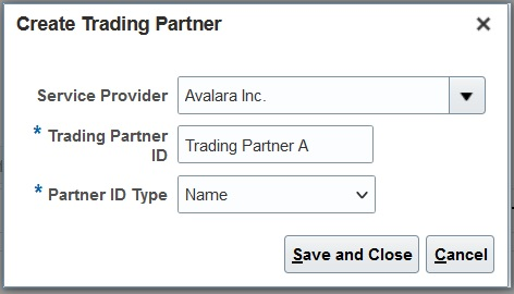 Screen capture that shows how to create a trading partner for a new service provider.